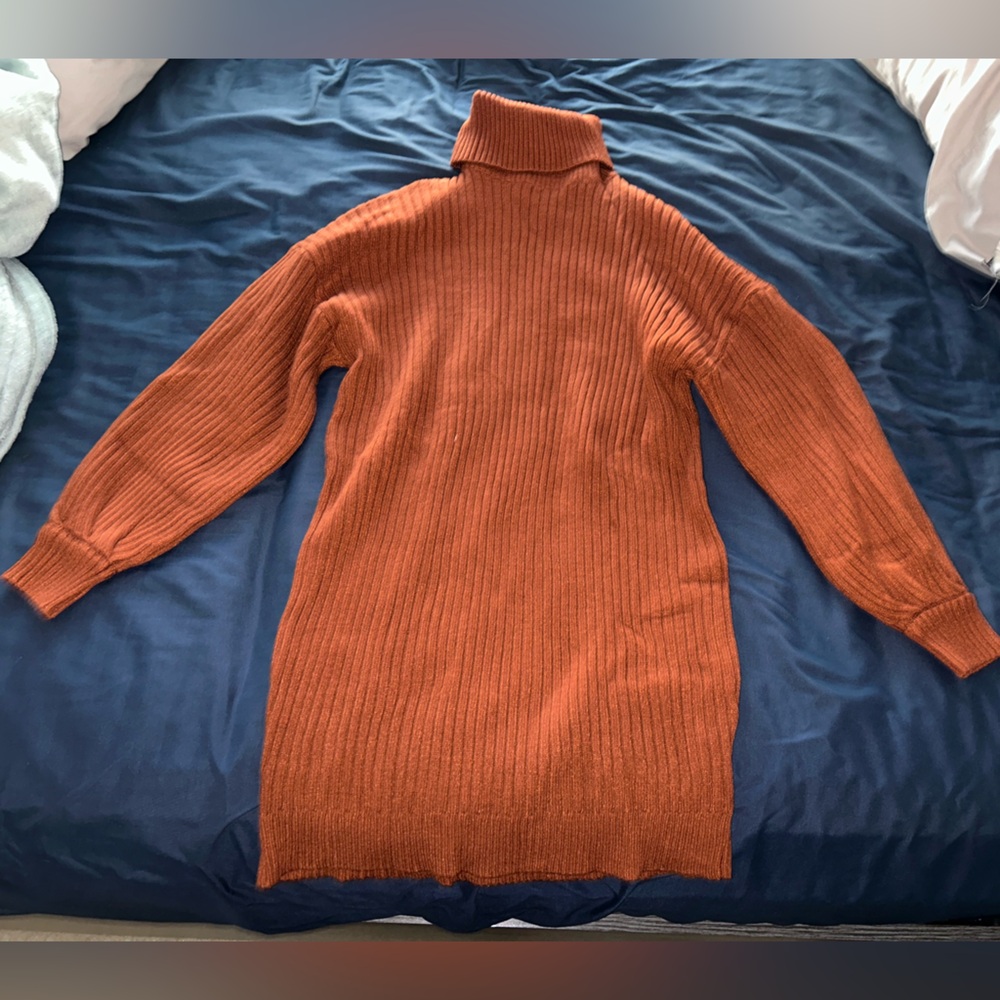 Women's Rust Turtleneck Sweater Dress